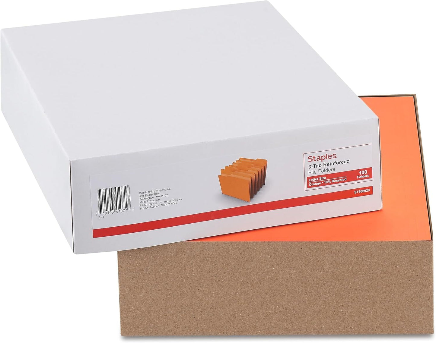 Staples 508929 Colored File Folders w/Reinforced Tabs Letter 3 Tab Orange 100/BX