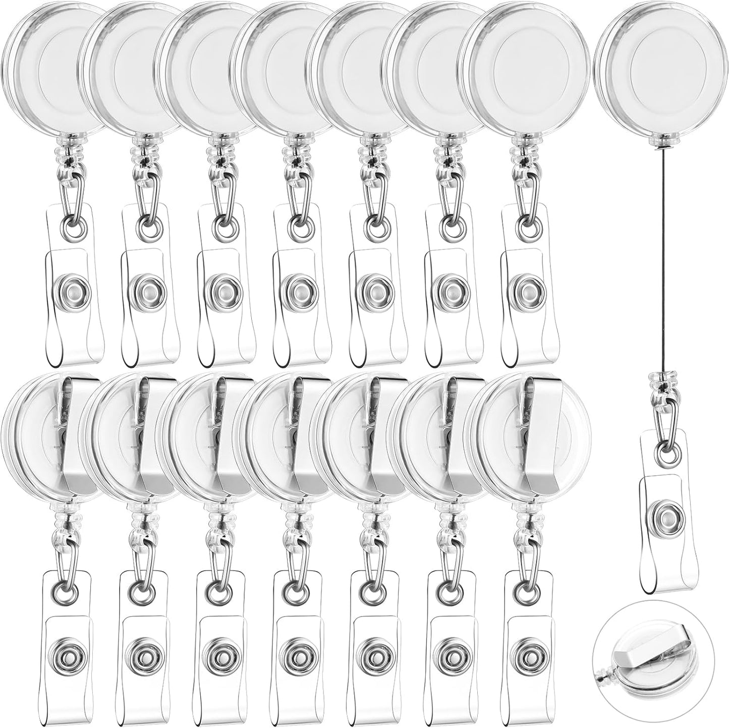 Zonon 100 Pieces Retractable Badge Reel Clips ID Card Holder Reel with Metal Belt Clip for Hanging Cards Key Chains, Name Badge Holders for Nurses Teachers Students(Clear)