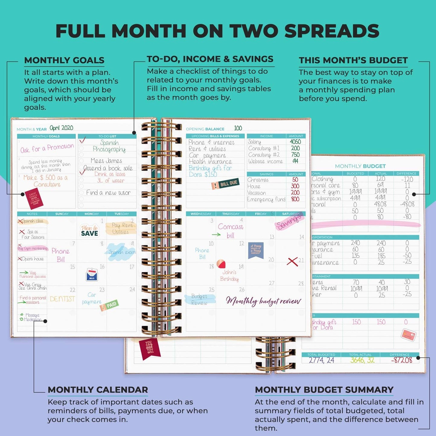 Clever Fox Budget Planner & Monthly Bill Organizer With Pockets. Expense Tracker, Budgeting Journal & Financial Book. Medium, 5.1x8.2" (Rose Gold)