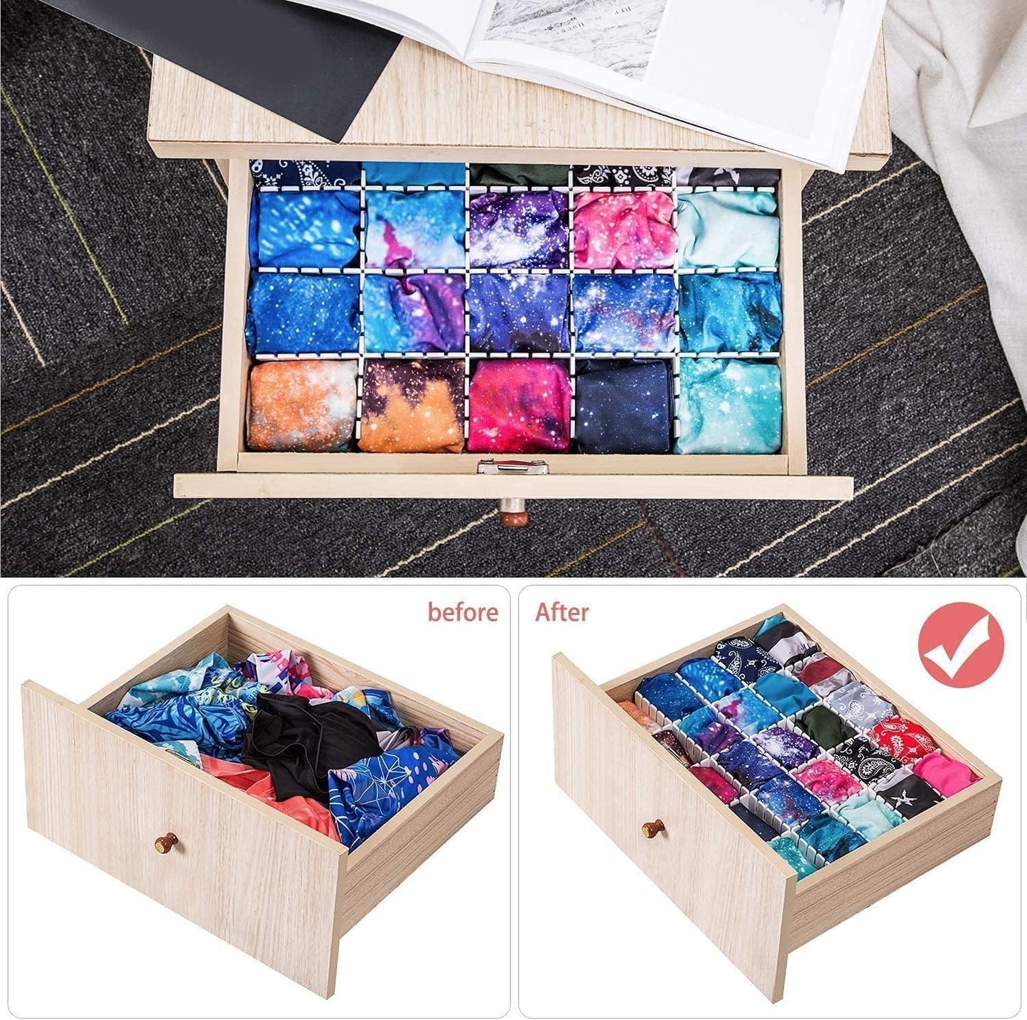 18Pcs Drawer Dividers, Adjustable Drawer Organizer for Socks, Underwear, Makeup, Can Help Tidy Kitchen, Bedroom, Dresser White