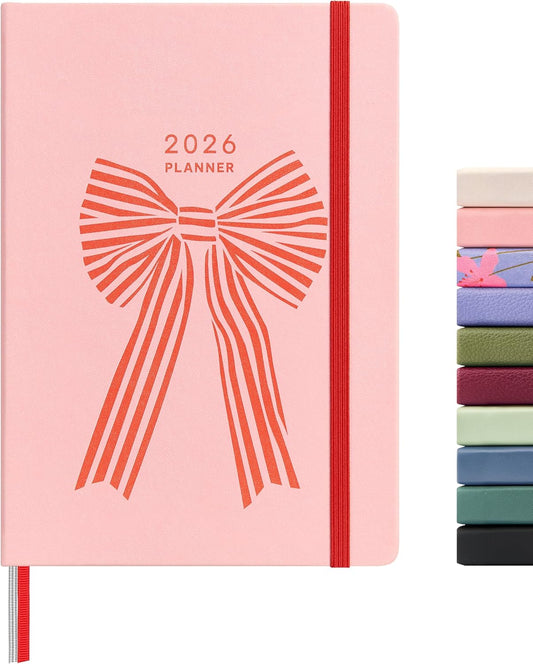 And Per Se 2026 Planner with Pattern-Daily, Weekly & 15-Monthly Leather Hardcover Planner, 5.7" x 8", Daily Schedule, Monthly Tabs, 100 GSM Thick Paper, Back Pocket(Bowknot Pattern)