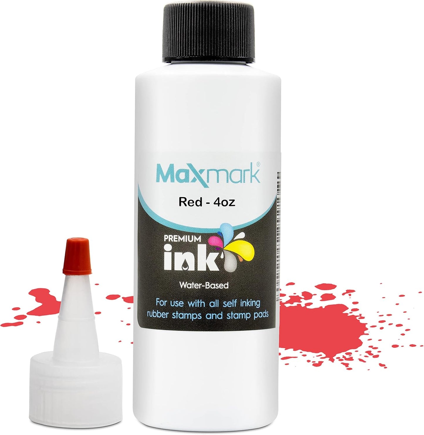 MaxMark Premium Refill Ink for self Inking Stamps and Stamp Pads, Red Color - 4 oz.