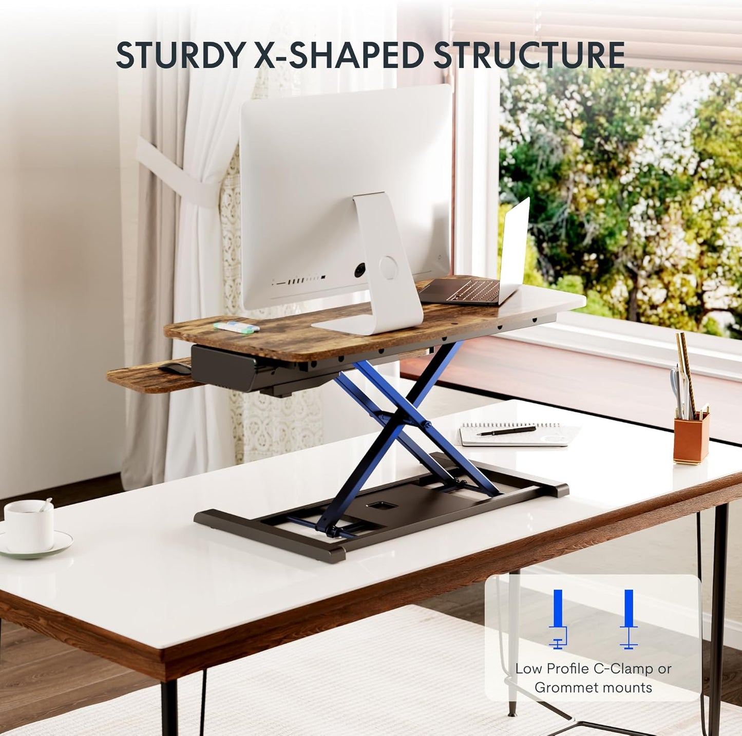 FLEXISPOT 35" Electric Standing Desk Converter, Height Adjustable Motorized Desk Riser for Computer Monitors & Laptop Workstation, Rustic Color