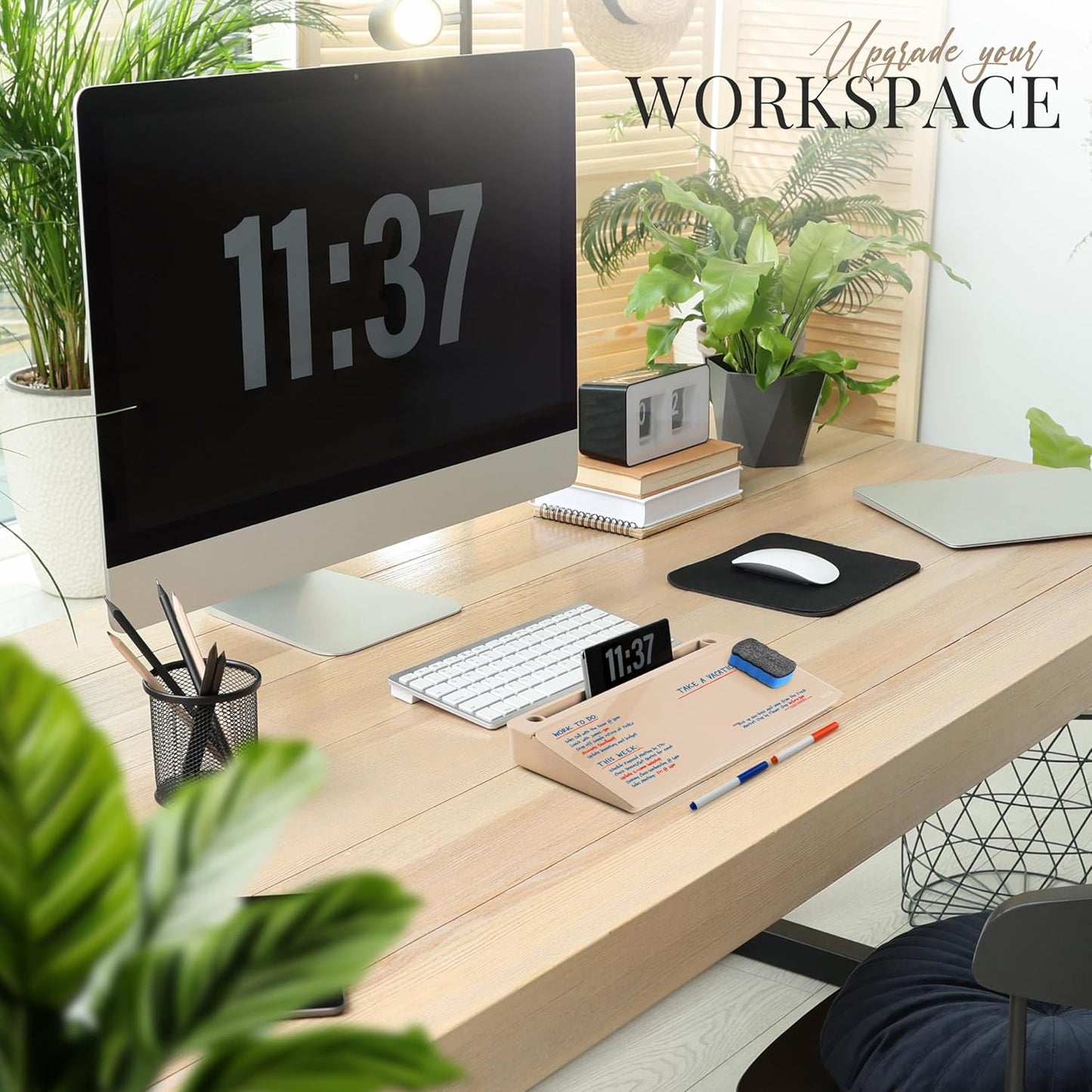 Birch Desktop Whiteboard with Storage & Multiple Marker Surface Desktop Glass Dry Erase Board Desk Top White Board Dry Erase Notepad Desk White Board Tabletop Desk Whiteboard (Sand)