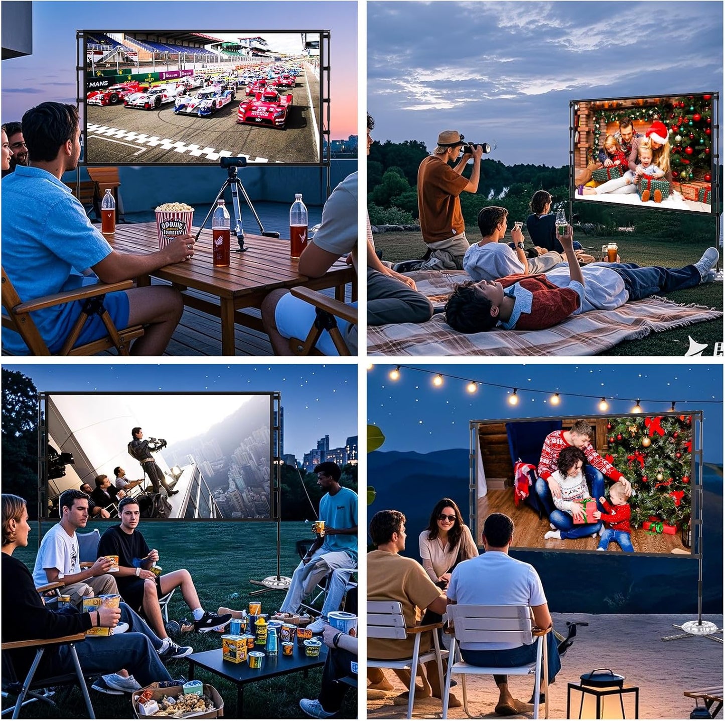 Outdoor Projector Screen and Stand,XINLEMY 100-inch Portable Wrinkle-Free Indoor Projection Screen Foldable Black Backing 16:9 HD Movie Screen Setup Quick for Home Theater Backyard Party Camping
