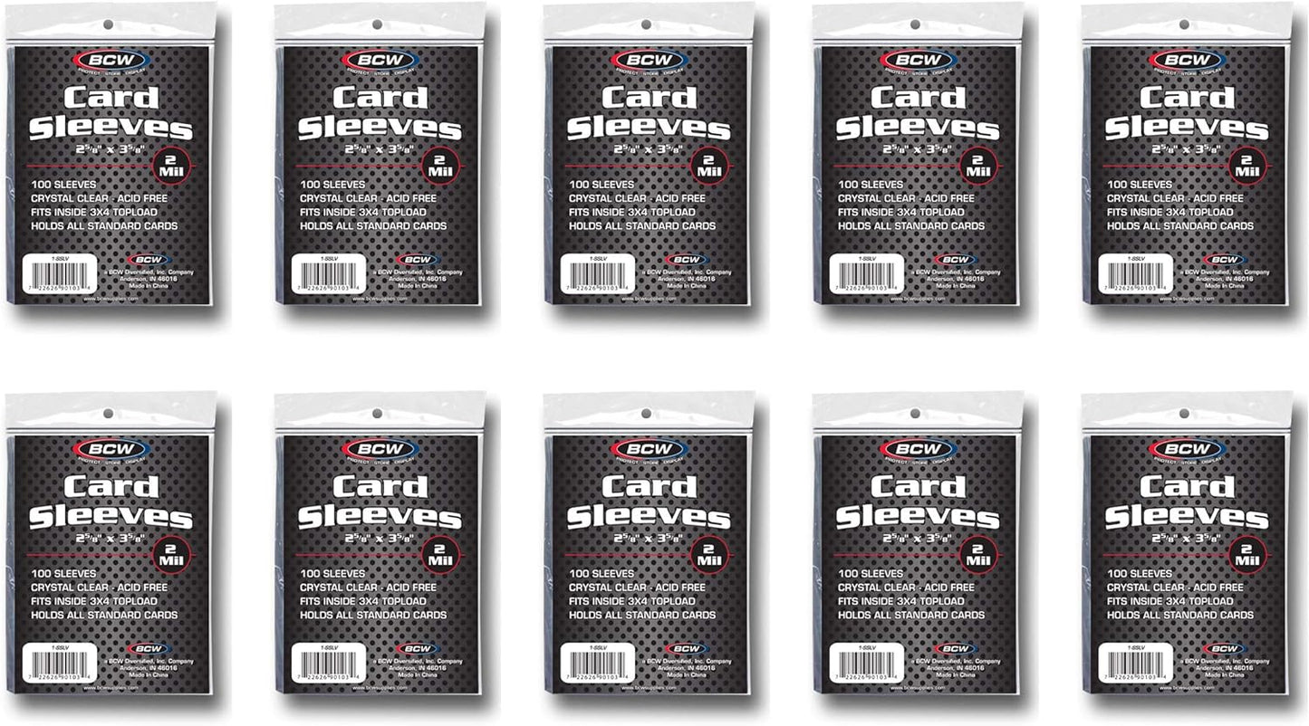 BCW Standard Card Sleeves - Penny Sleeves 2 5/8 x 3 5/8 | 1000 Clear Trading Card Sleeves | Card Protector Sleeves for Baseball, Sports & Trading Cards | 10 Packs of 100 Each