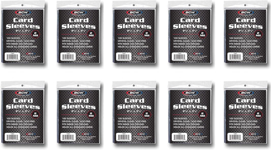 BCW Standard Card Sleeves - Penny Sleeves 2 5/8 x 3 5/8 | 1000 Clear Trading Card Sleeves | Card Protector Sleeves for Baseball, Sports & Trading Cards | 10 Packs of 100 Each