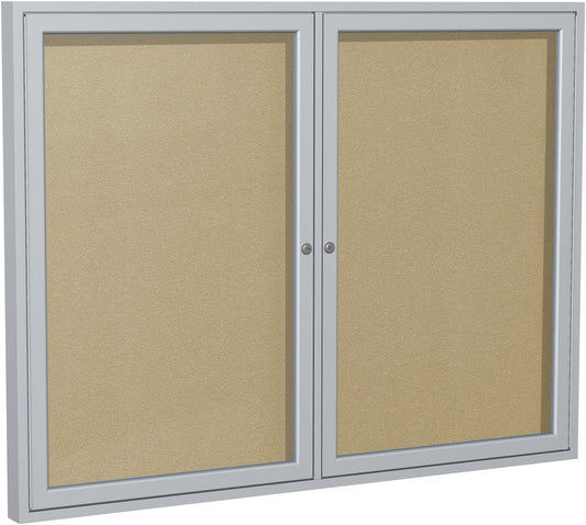 Ghent 36"x48" 2-Door Outdoor Enclosed Vinyl Bulletin Board, Shatter Resistant, with Lock, Satin Aluminum Frame - Caramel (PA23648VX-181), Made in the USA