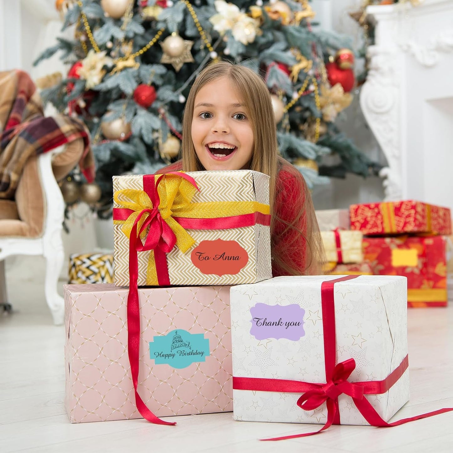 Blue Labels - 250 PCS 3" x 2" Fancy Shape Stickers for Storage Boxes or Food Jars - Holiday Tags