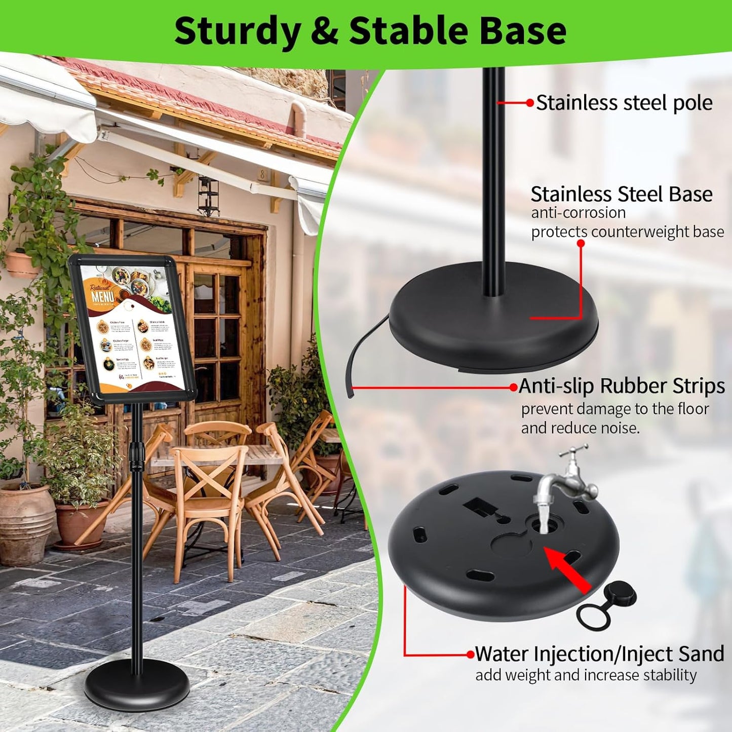 6Packs Adjustable Pedestal Sign Holder Stand 8.5''x11'', Floor Standing Poster Sign Stand for Vertical/Horizontal View Sign stand,Outdoor/Indoor Standing Sign Holders(Black, Round)
