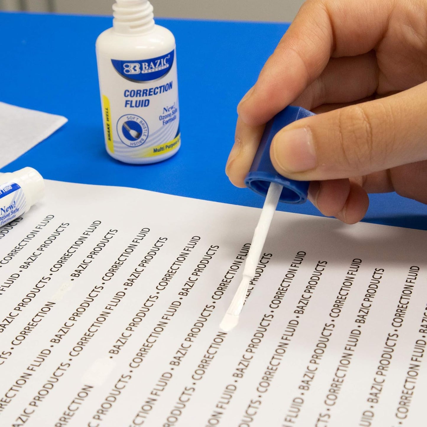 BAZIC Correction Fluid (0.7 oz / 20 ml), Soft Bristle Brush Applicator, Instant Corrections Pen White Out Wipe Out Liquid (2/Pack), 2-Packs