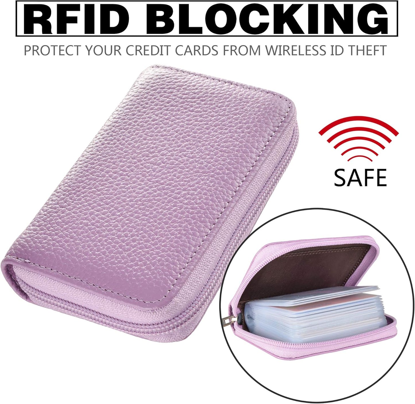 Easyoulife Genuine Leather Credit Card Holder Zipper Wallet With 26 Card Slots