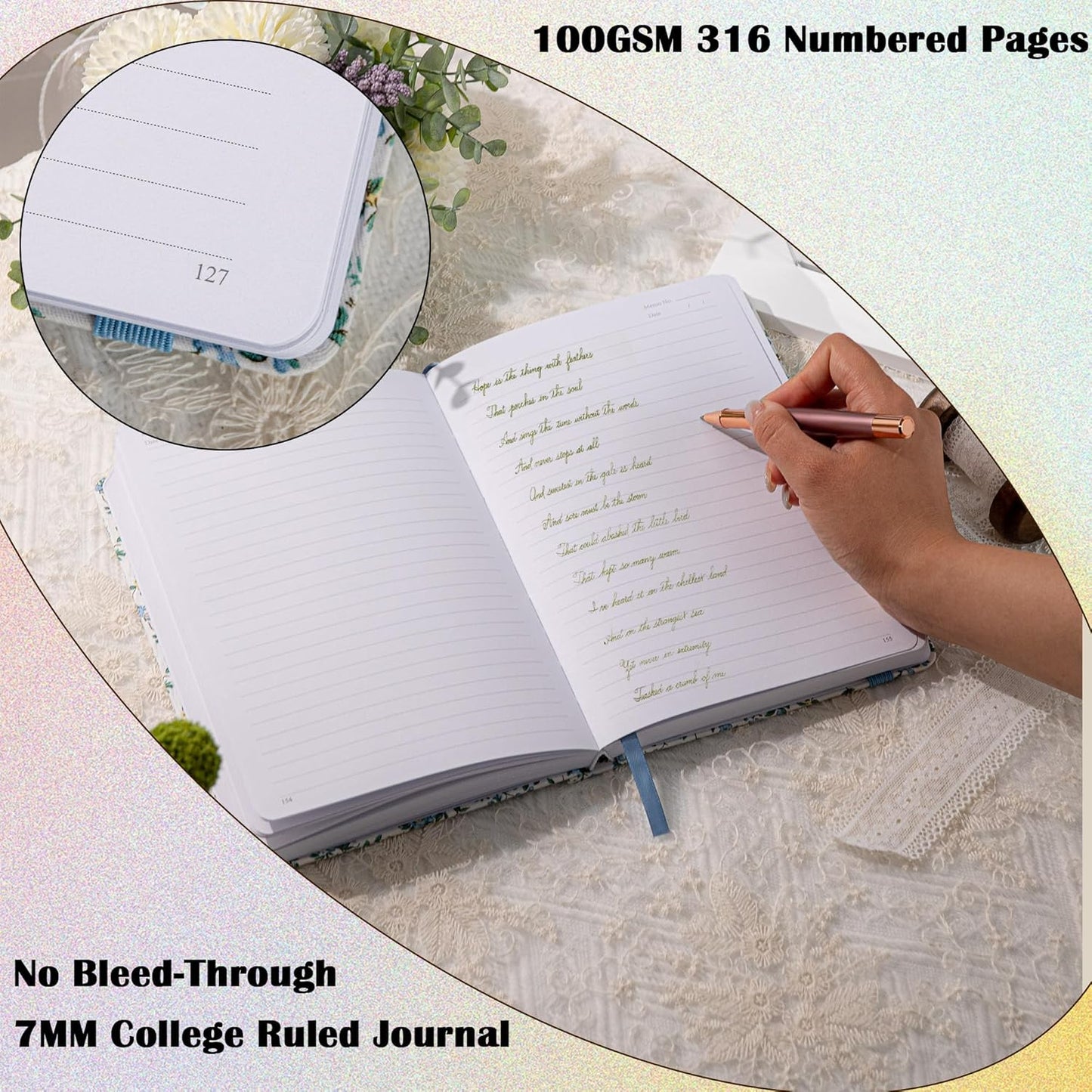 TIEFOSSI Lined Journal Notebook for Women, A5 College Ruled Notebook for Writing, 316 Numbered Pages Thick Paper, Daily Journal, for Work Home School, Note Taking, Business, 8.4 X 5.8 In