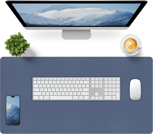 Bloss Grey Blue Desk Mat, Leather Desk Matt for Desktop, Waterproof Large Keyboard Mat, Computer Mat for Office/Home/Decor(31.5 x 15.7 Inches)