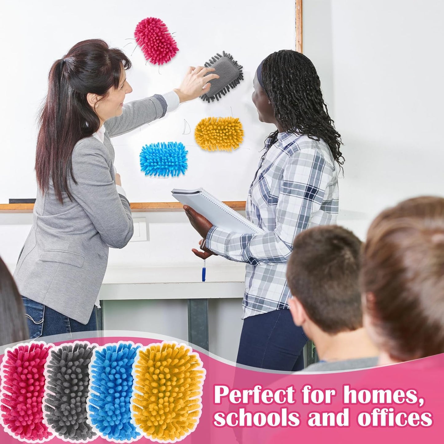 Sherr 24 Pcs Magnetic Whiteboard Eraser School Erase Erasers Microfiber Washable White Board Eraser for Chalk Classroom Home Office (Bright Colors)