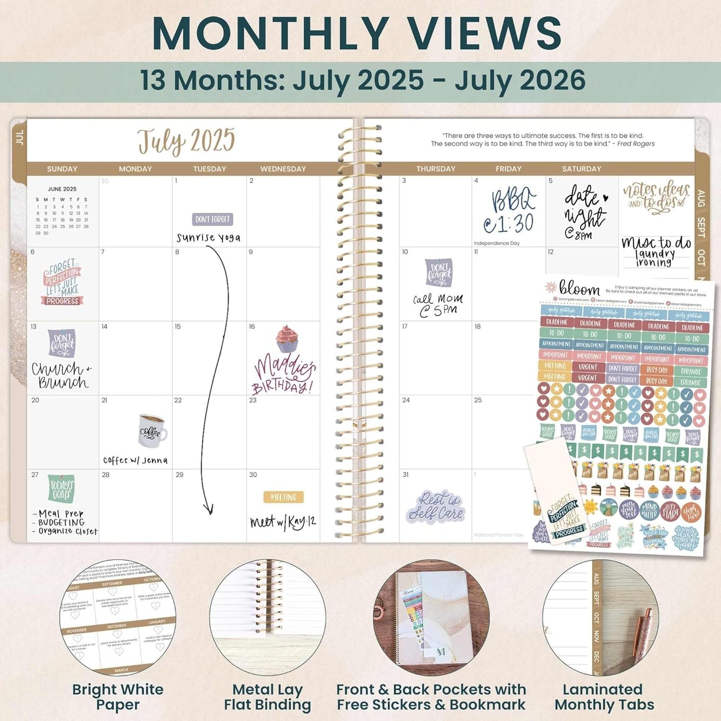 bloom daily planners 2025-2026 (8.5" x 11") Academic Year Day Planner (July 2025 - July 2026) - Aesthetic Weekly & Monthly Dated Agenda Organizer with Stickers - Brushed Beige