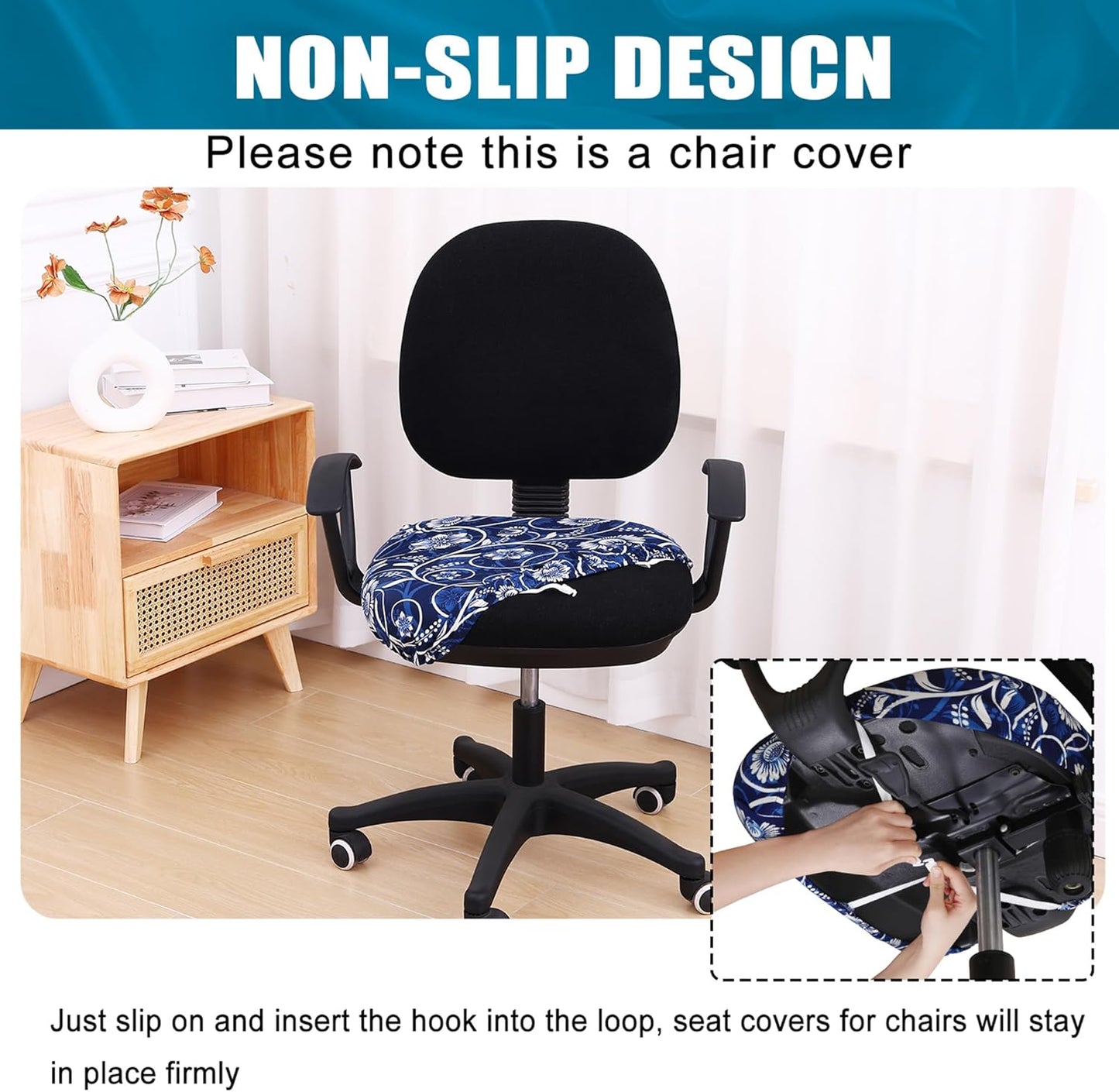 Smiry Printed Office Computer Chair Seat Covers, Stretch Fit Universal Desk Rotating Chair Cover Washable Removable Seat Cushion Protectors - Navy Blue
