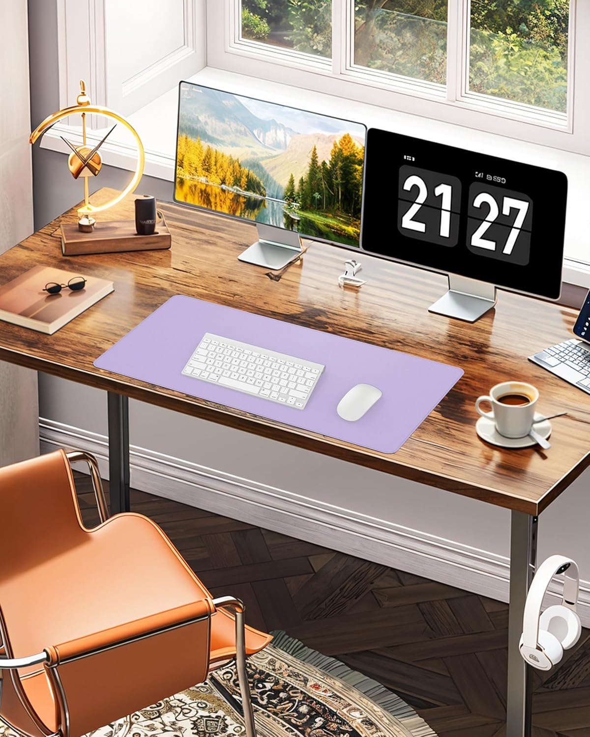 Leather Desk Pad Protector,Office Desk Mat,Large Mouse Pad, Non-Slip PU Leather Desk Blotter,Desk Pad,Waterproof Desk Writing Pad for Office and Home (Light Purple,31.5" x 15.7")