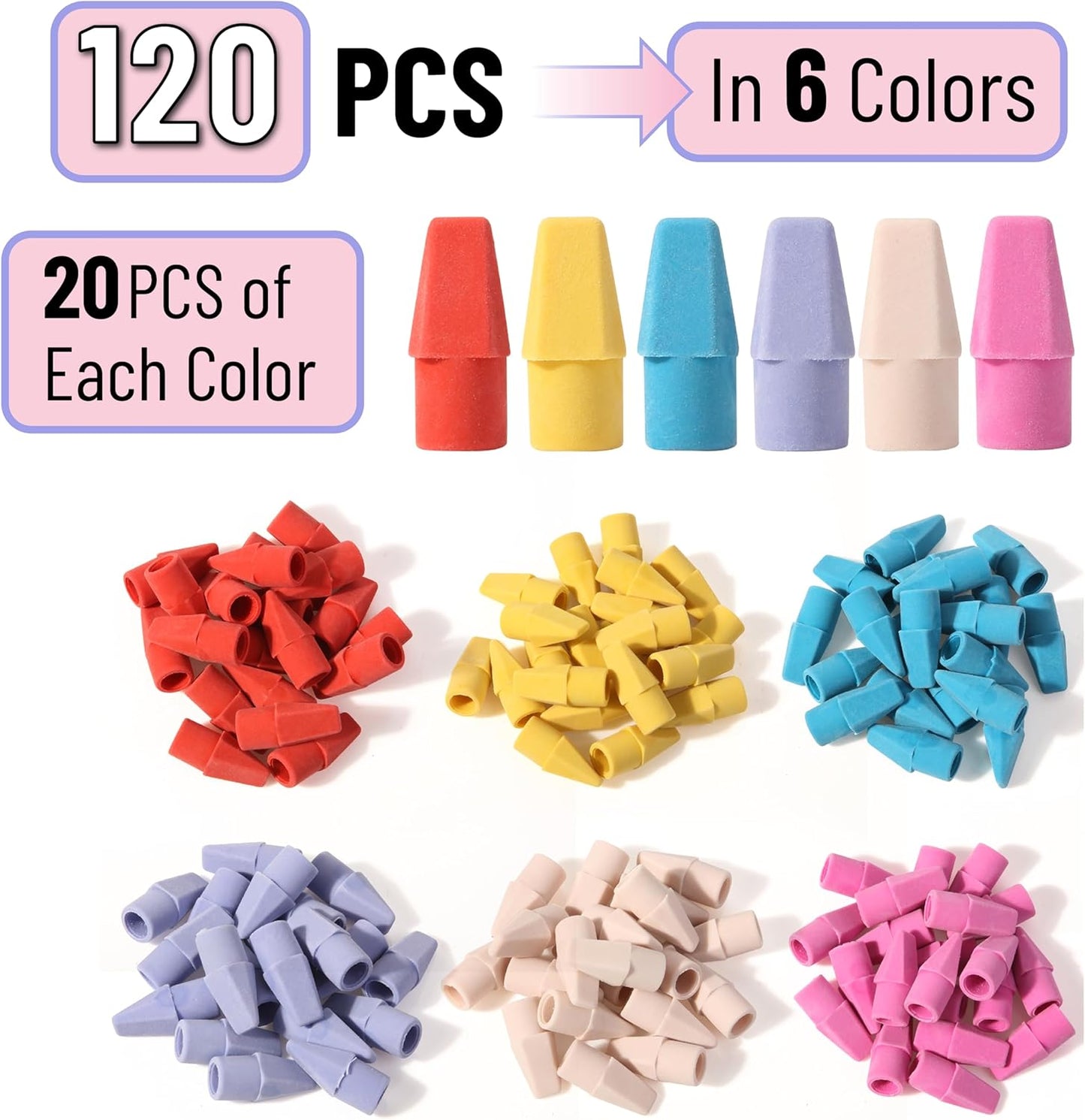 Mr. Pen- Pencil Erasers Toppers, 120 Pack, Colorful, Latex Free, No Smudge, Mr Pen Erasers for Pencils, Pencil Top Erasers, Eraser Caps, Eraser Tops