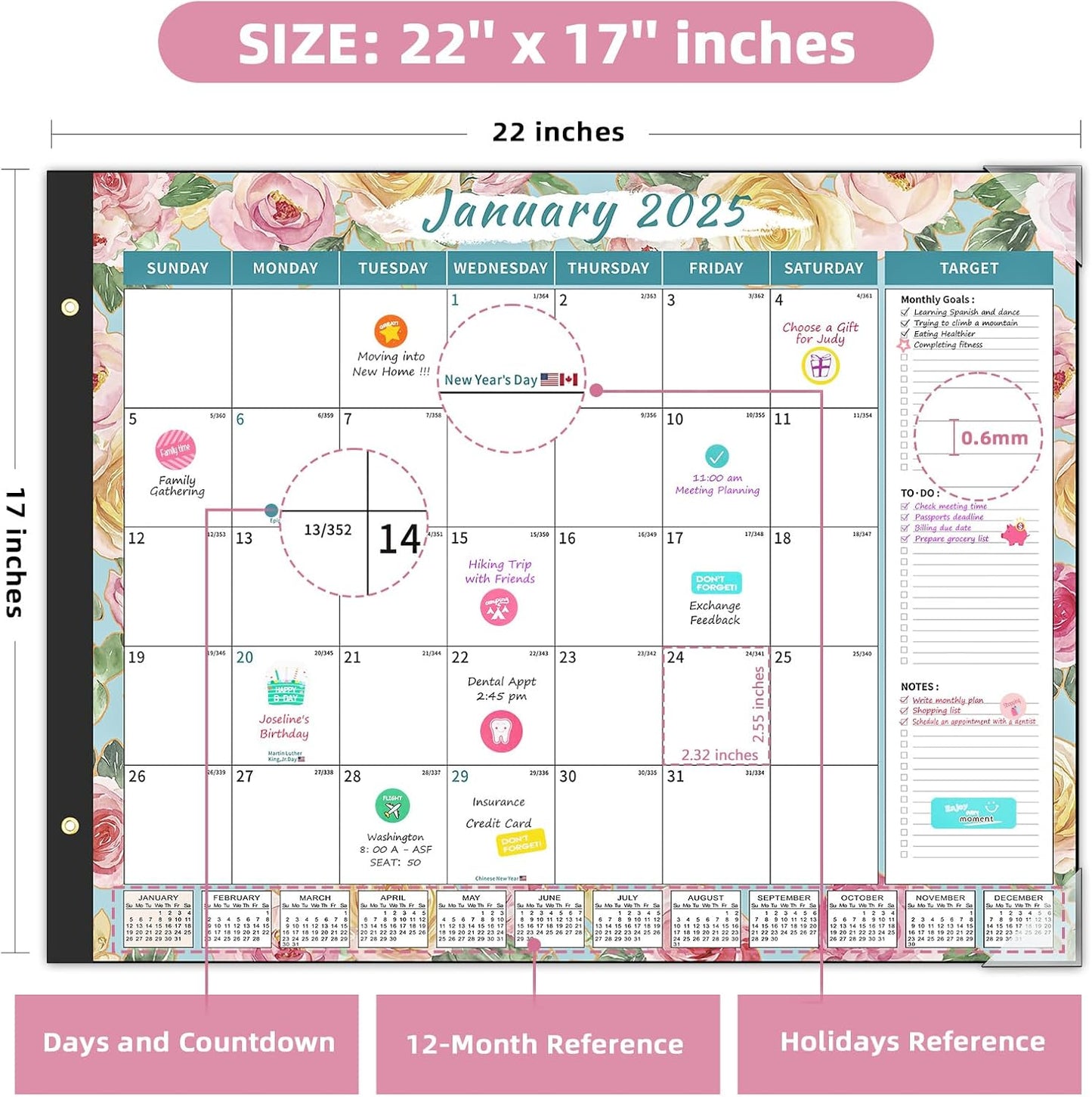 Ospelelf Desk Calendar 2025-2026 Large 22'' x 17'', Monthly Desktop Calendars, 18 Month Family Calendars, Use Jan 2025 - June 2026