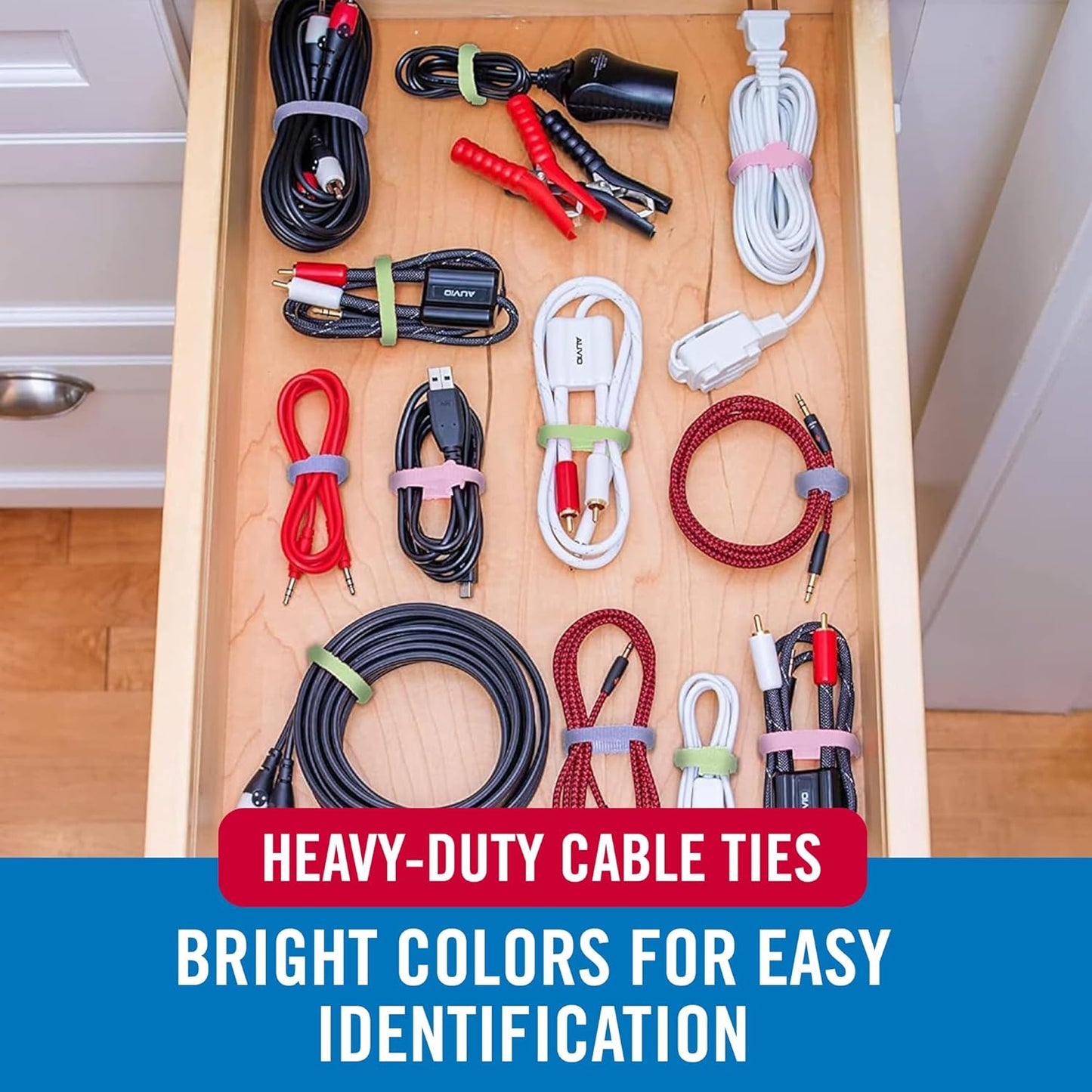 VELCRO Brand ONE-WRAP Cable Ties | 60Pk | 8 x 1/2" Straps, Multicolor | Strong Reusable Wire Management | Cord Bundling for Home Office and Data Centers