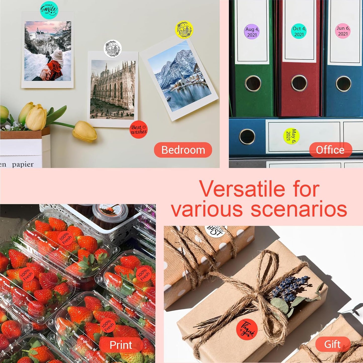 1 Inch Circle Dot Stickers 1000 PCS Color Coding Thermal Labels Dots Writable Printable Small Round Stickers for Office, Classroom, Inventory, Garage, Organizing Storage, Fluorescent Red