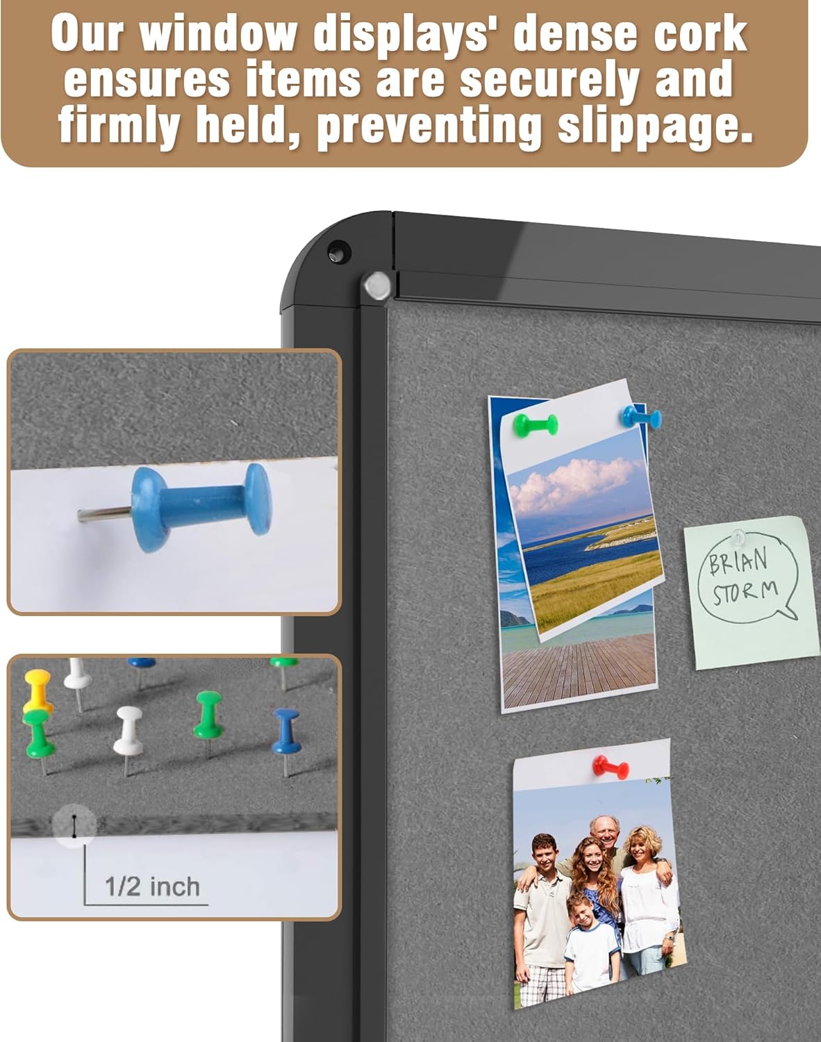 38"x28" Enclosed Bulletin Board, Lockable Weather-Resistant Aluminum Cork Noticeboard for Hospital School & Office, Black Frame w/Grey Flet