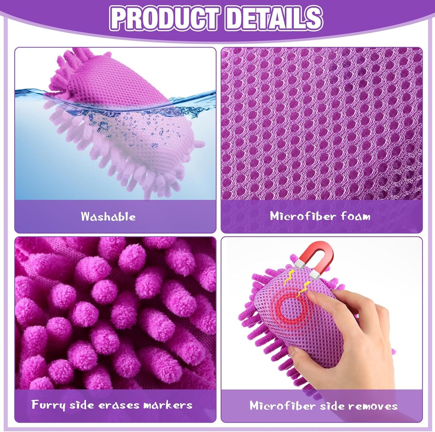 Sherr 24 Pcs Magnetic Whiteboard Eraser School Erase Erasers Microfiber Washable White Board Eraser for Chalk Classroom Home Office (Rainbow Colors)