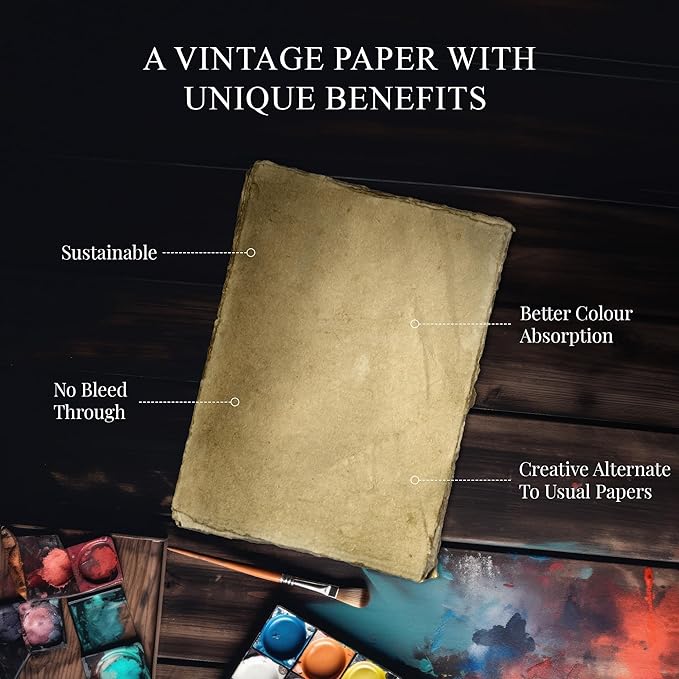 Blank Vintage Handmade Deckled Edge Paper | 75 Sheets of Recycled Cotton Papers, Perfect Sheet for Any Medium, Blank Watercolor Paper Cards, 150 GSM Thick & Acid-Free Antique Paper