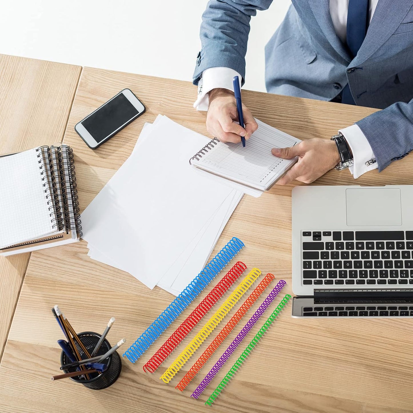 Leinuosen 120 Pack Plastic Spiral Binding Coils Kit Spirals Multi Size Coils for Binding Binder Combs Spines(1/4 5/16 3/8 1/2 5/8 3/4 Inch,Multicolor)