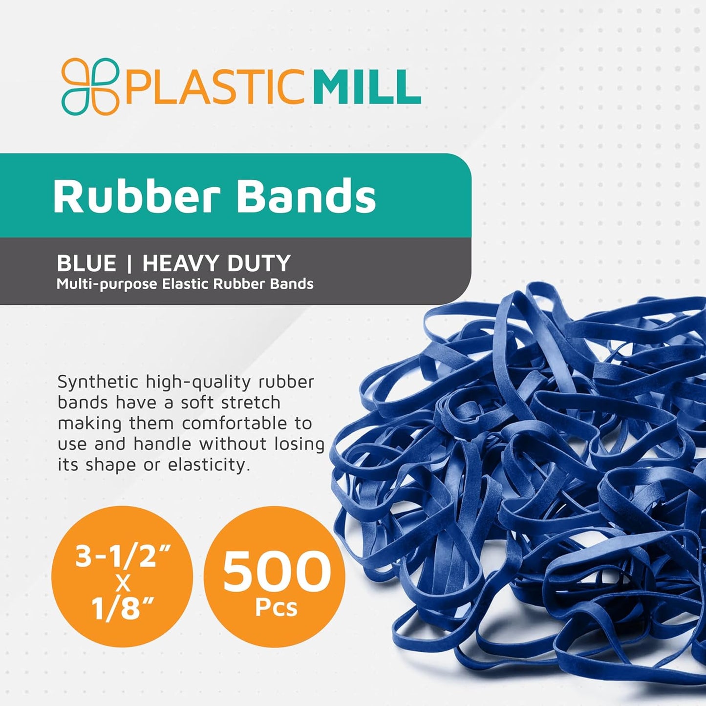 PlasticMill Blue Rubber Bands Size 33 (3 1/2" x 1/8") - #33 Colored Rubber Bands Office Supplies - Strong, Elastic Bands for Crafts, Balloon Garland, Cash, File Folders (500-Pack)