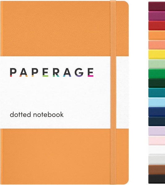 PAPERAGE Dotted Journal Notebook, (Marigold), 160 Pages, Medium 5.6 in x 8 in - 100 GSM Thick Paper – Hardcover Journaling Notebook for Work, School & Bullet Journaling
