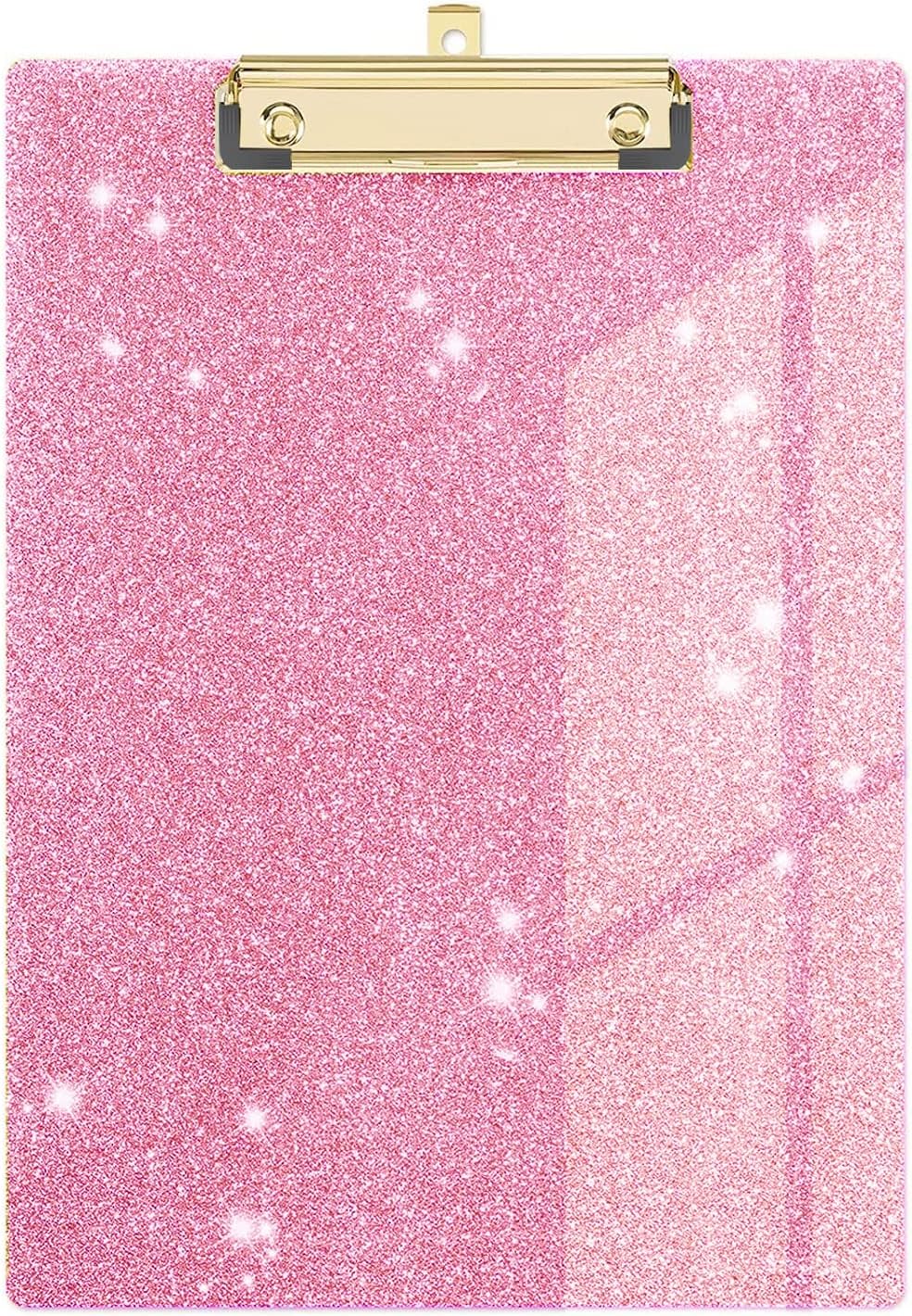 Glitter Acrylic Clipboard Decorative Standard A4 Letter Size 12.2" x 8.7", Fashion Bling Clip Boards with Designed Low Profile Gold Clip for Classroom Office - Warm Pink