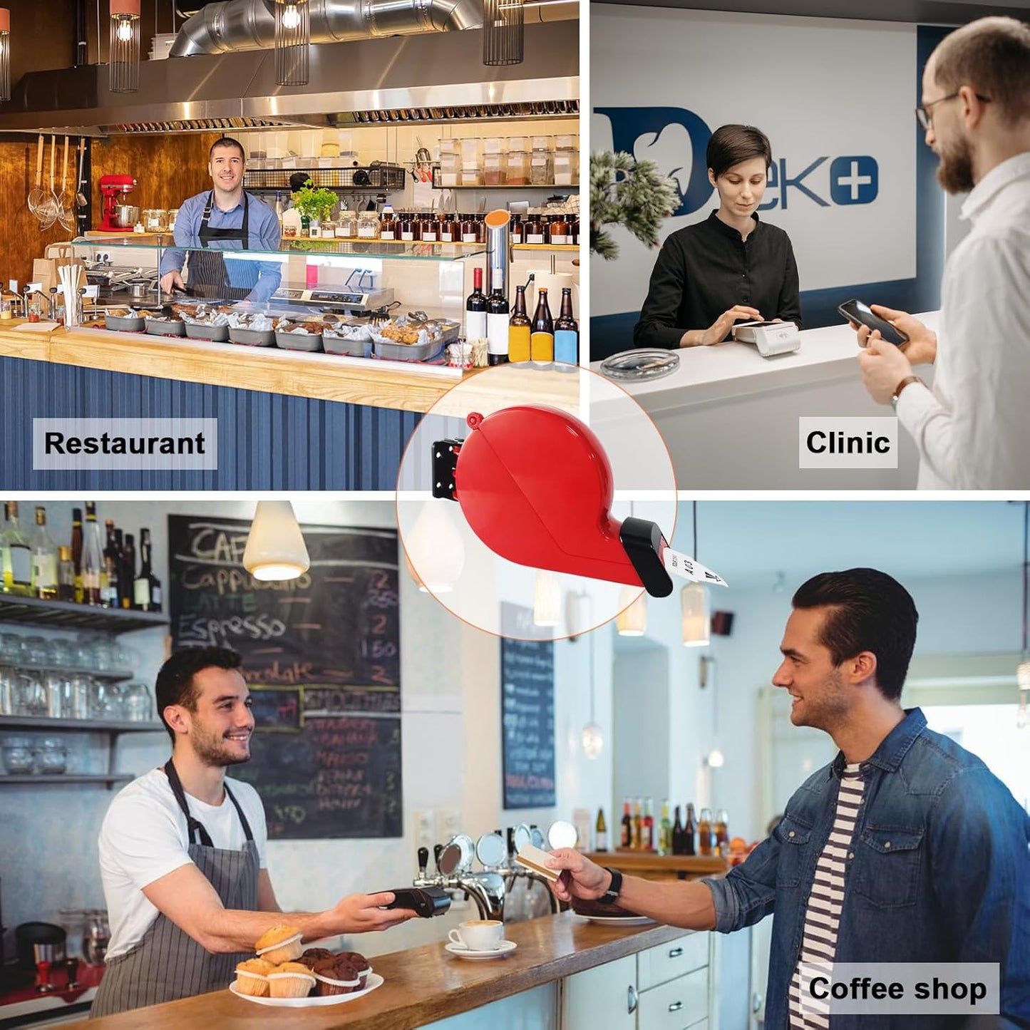 Ticket Dispenser Take A Number System with 1 Roll 2 Digit Paper 4 Groups Number (A01-E99, red)