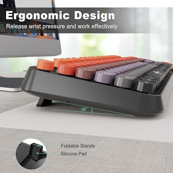 FOPETT Wireless Keyboard and Mouse Combo, 104 Keys Full-Sized 2.4 GHz Round Keycap Colorful Keyboards, USB Receiver Plug and Play, for Windows, Mac, PC, Laptop, Desktop (GradientOrange)