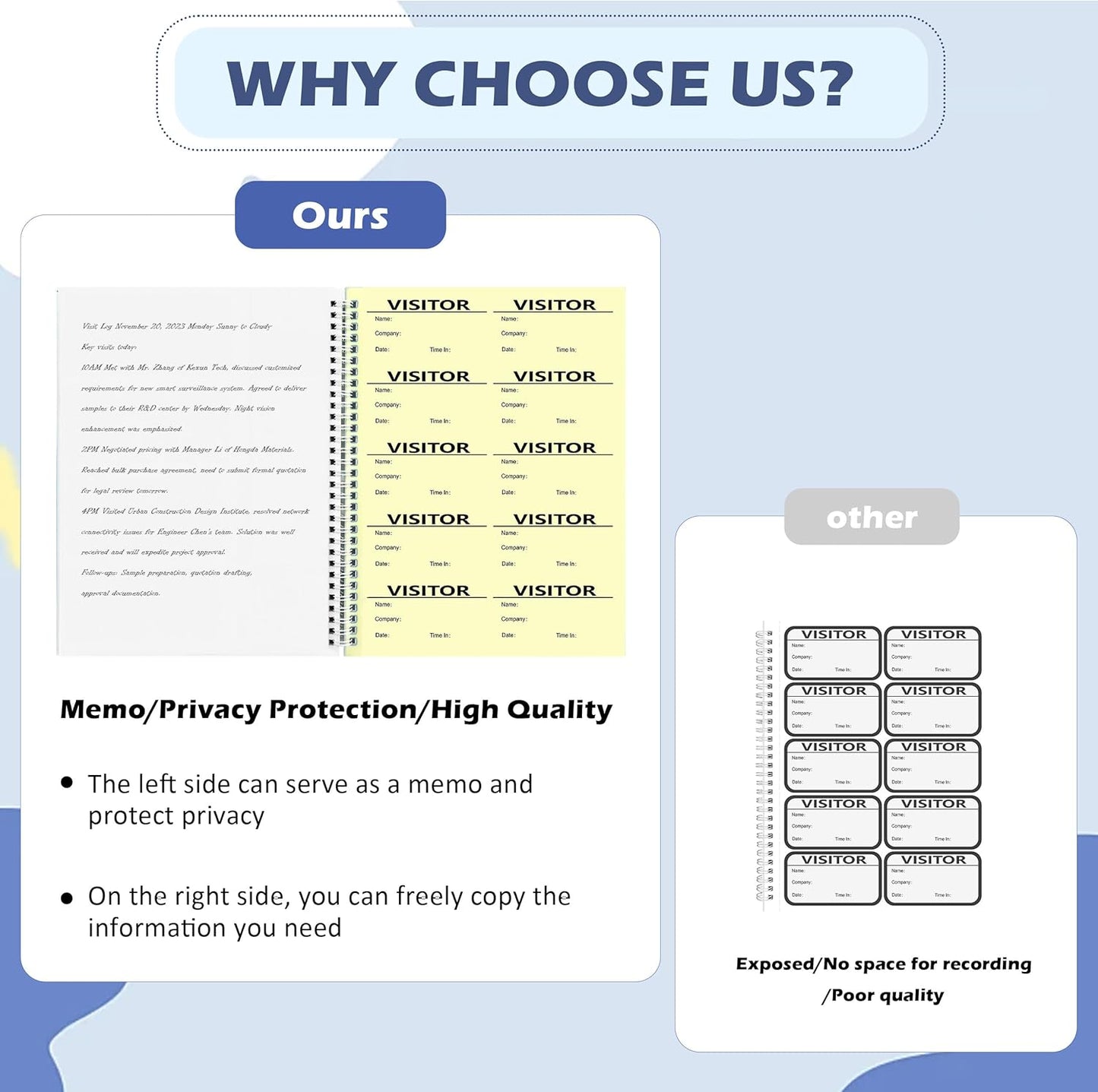 1 Pack of 150 Visitor Log Book Visitor Badges Registry Log with Carbon Copy Visitor Stickers Letter Size Extras Protecting Privacy Pages Spiral Bound Self Visitor Badges Guest Register Book(1)