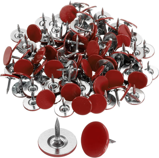 uxcell 100Pcs Upholstery Tacks, 11mmx10mm Flat Head Thumb Tack Decorative Furniture Nails Push Pins for Furniture Sofa Headboards, Red