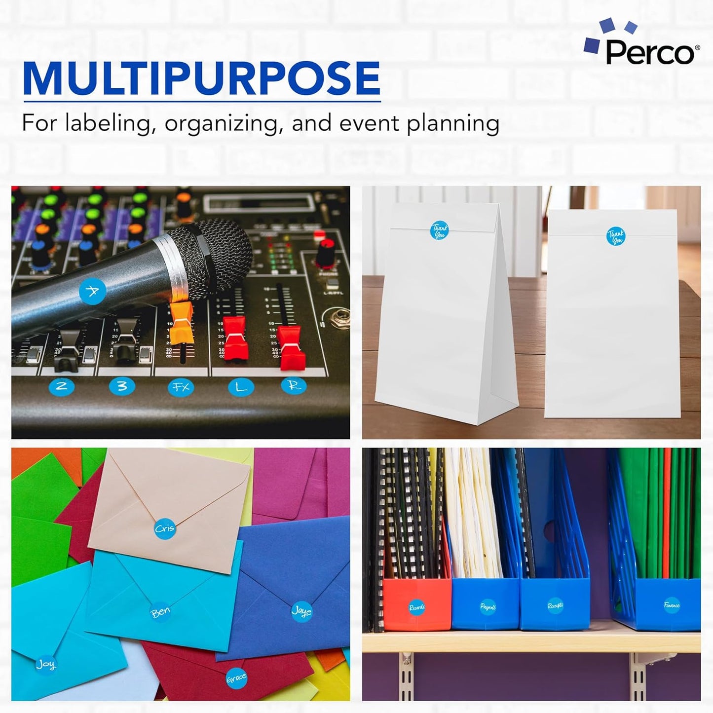 Perco Light Blue 1-Inch Round Circle Dot Sticker Labels - Multi-Roll Pack (3 Rolls, 1,000 Labels Each) - Permanent Adhesive, Vibrant Colors, Strong Hold - Perforated for Easy Use - Made in USA