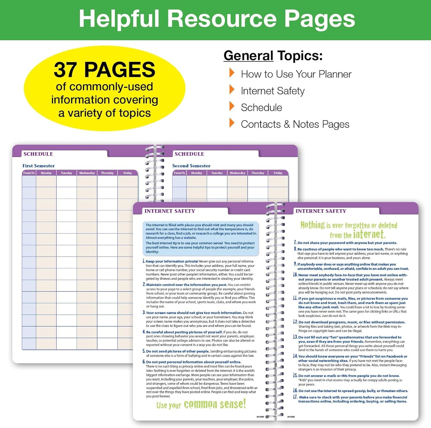 Global Datebooks Dated Middle School or High School Student Planner for Academic Year 2025-2026 Includes Ruler/Bookmark and Planning Stickers (Matrix Style - 5.5"x8.5" - Retro)