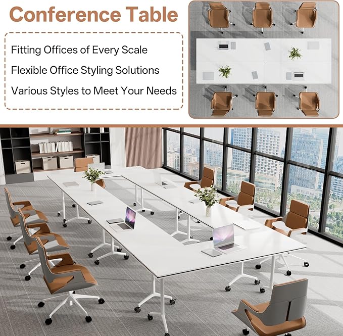 Conference Table, Folding Conference Tables for 2-20 People, Modern Conference Room Table with Wheels, Super Sturdy Large Rectangle Mobile Meeting Seminar Tables for Office (8PCS 55.1in)