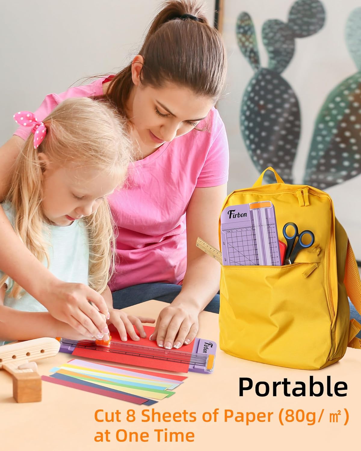 Firbon Purple A5 Paper Cutter, Straight Small Paper Trimmer with Side Ruler for Scrapbooking Craft, Paper, Coupon, Label, Cardstock