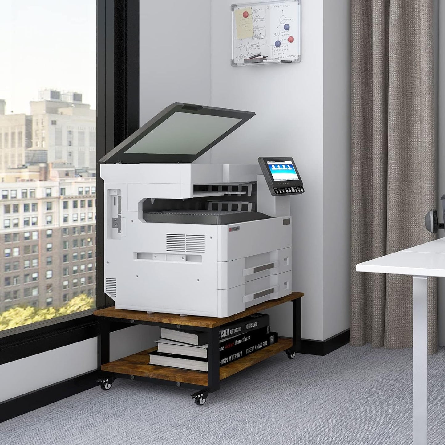 Natwind 2 Tier Laser Printer Stand,23.6''x23.6''x12.6'' Large Printer Table Copier Stand,Heavy Duty Rolling Printer Cart with Wheels for Home Office (Retro)