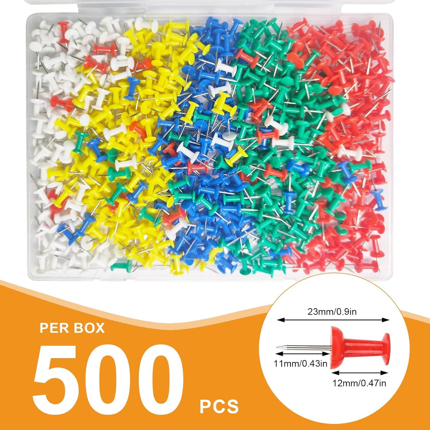 500 Pack Push Pins Tacks, Colored Map Push Pins, Plastic Head, Steel Point, Thumb Tacks for Cork Board, Bulletin Board, Map Pins, Photo Hanging Tacks at Homes, Schools and Offices