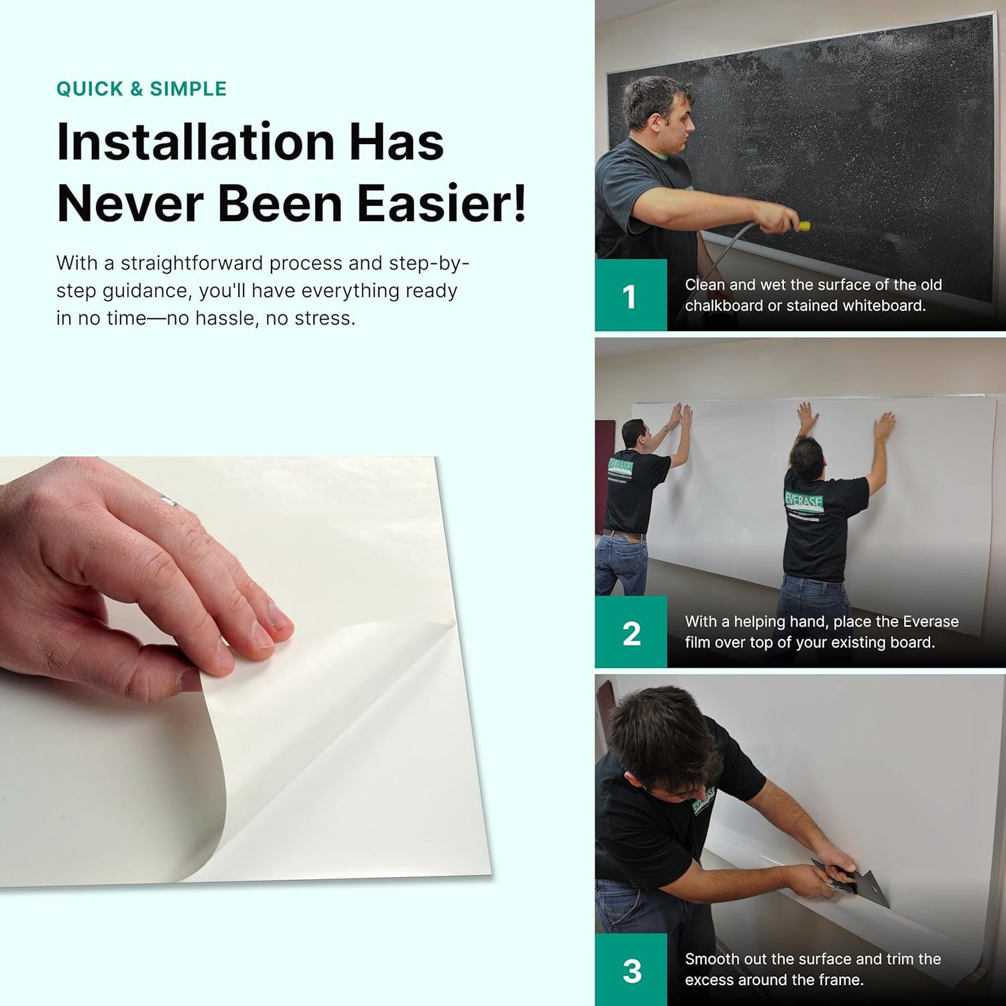 Everase Dry Erase Whiteboard Resurfacing Film Roll (9 ft. x 61") – Peel & Stick, Converts Chalkboards & Stained Whiteboards, Durable, Scratch/Stain-Resistant, Eco-Friendly, Refinish in 30 Mins.