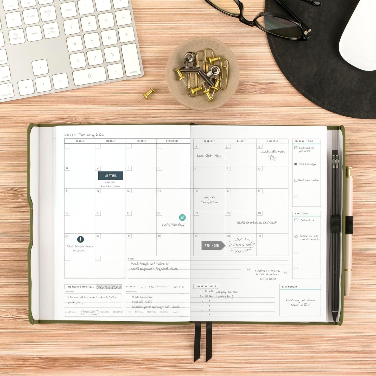 AT-A-GLANCE Foundation Goal Setting Planner, Undated Weekly & Monthly Journal, Track Progress, Create Habits, 5-3/4" x 8-1/4", Green (FD2-200-60)
