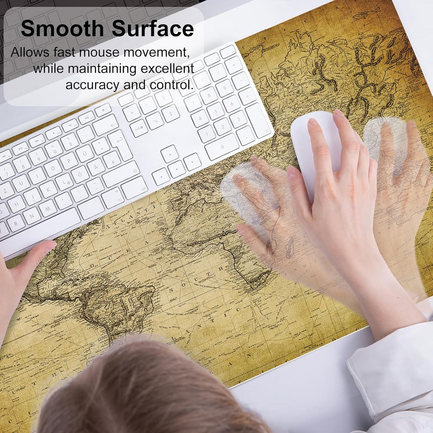 QIYI Large Desk Pad, Vintage Mouse Pad Desktop Decor, Waterproof PU Leather Desk Cover Protector, Desk Accessories for Office Home Work Writing Gaming 31.5" x 15.7" - World Map 1814