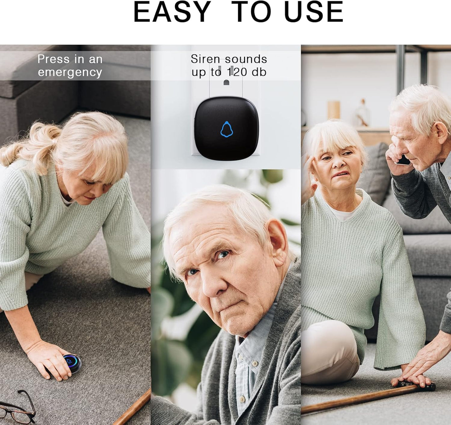 Caregiver Pager, Wireless Call Button for Seniors/Elderly at Home, 3 SOS Buttons + 2 Receivers Medical Life Alert System, Emergency Panic Call Bell, Nurse Calling & Patient Assistance Alarm