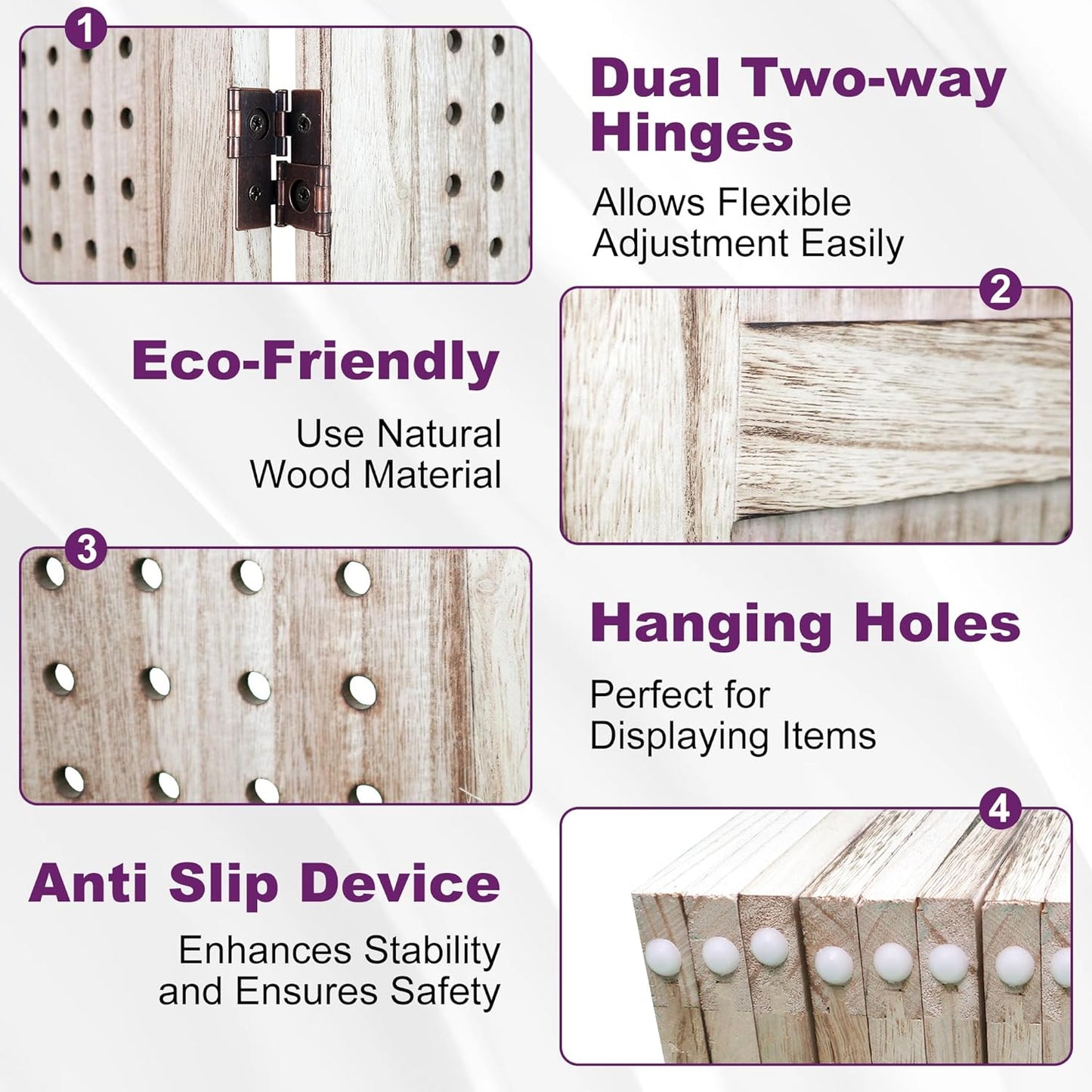 Room Divider, 5.6FT Folding Room Divider Panel, 6 Panel Pegboard Display Wood Partition Wall Divider for Room Separation& Craft Shows, Natural Wood