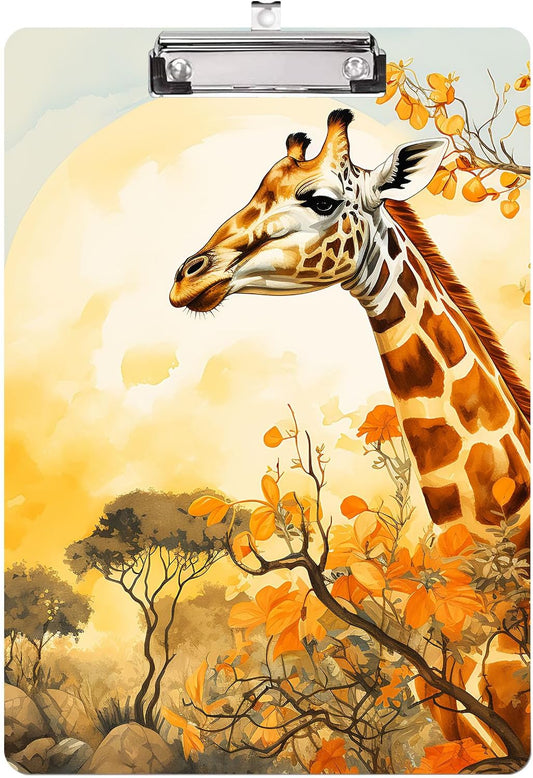 Forest Giraffes Clipboard,Decorative Acrylic Clipboard with Low Profile Metal Clip for Office,School,Teachers,Students Standard Letter Size 9x12.5