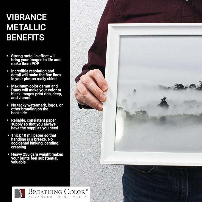 Vibrance Metallic Photo Printer Paper 10 mil 255 gsm Premium Photo Paper Roll 3in Core 17 inches x 100 feet Works with Most Inkjet Printers Including Professional Makes and Models Like Epson Canon HP